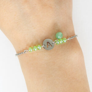 Bracelet 1 lettre perles en verres et pierres naturelle Aventurine